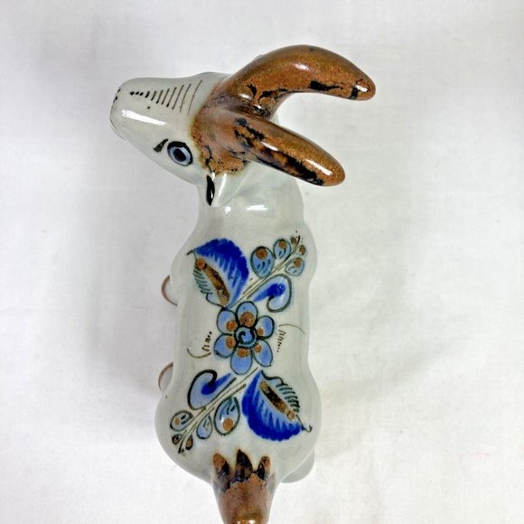 Tonal El Palomar Mexico Pottery Horned Billy Goat Figurine Floral Blue Butterfly - Picture 5 of 14